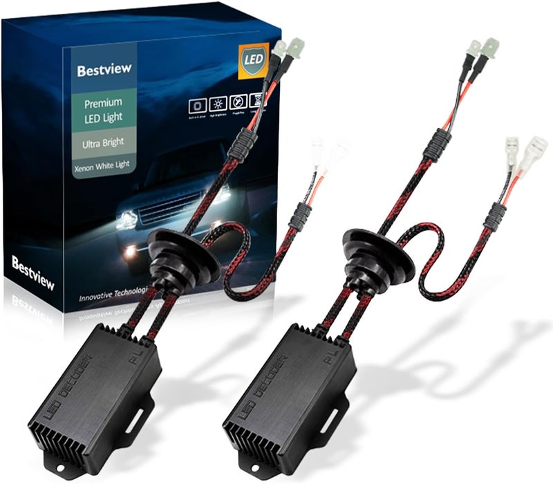 Best View H1 H3 LED Light Canbus Decoder Anti Flicker Harness, Resistor Decoders Error Free, LED Warning Canceller Resistor Adapter, Pack of 2 - Image 1